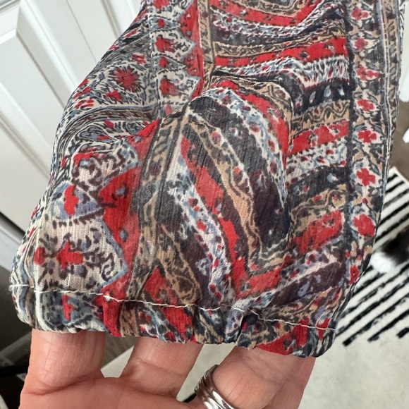 Lucky Brand Coral and Blue Long Sleeve Cut Out Blouse - Picture 5 of 8